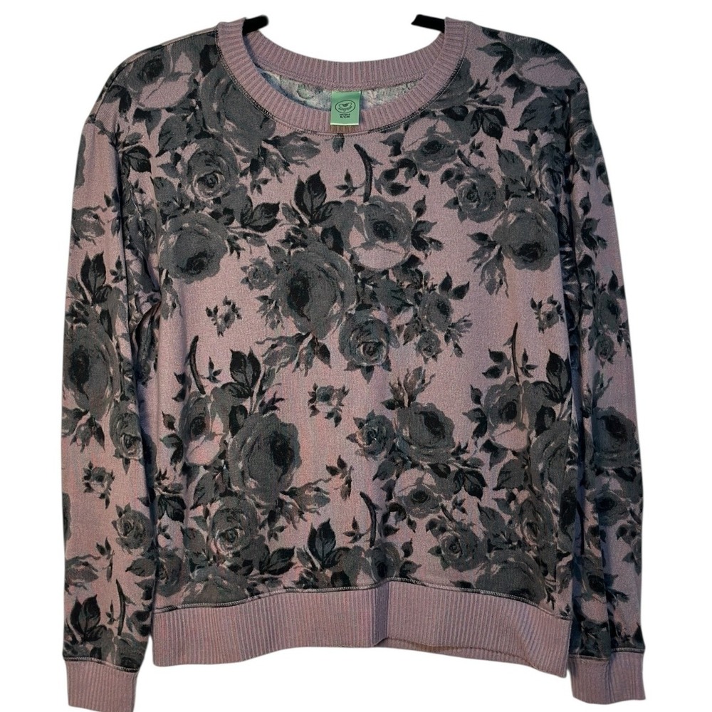 Honeydew Sweatshirt Women Purple Grey Floral Print Pullover Fall Loungewear S